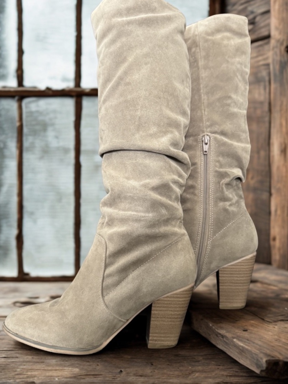 Target Beige Suede Over-the-Knee Slouch Boots